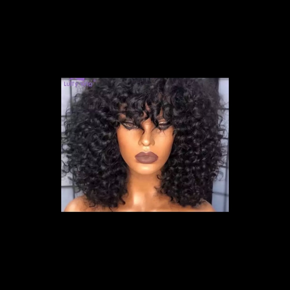 8”inches Remy Brazilian with Bangs Full Scalp Top Short Curly Wig